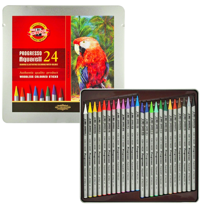 Акварельные карандаши Koh-I-Noor Progresso Aquarell 24 цвета в пенале купить в художественном магазине ArtCraft.Space с доставкой по всему миру