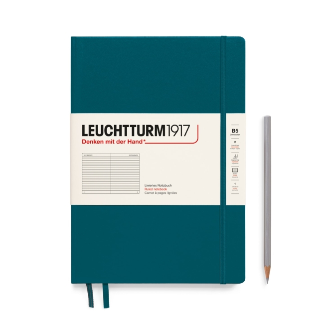 Блокнот Leuchtturm1917 Composition B5 (17.8x25.4см), 80г/м2 - 109л.в линейку твердая обложка, цвет: Тихоокеанский Зеленый