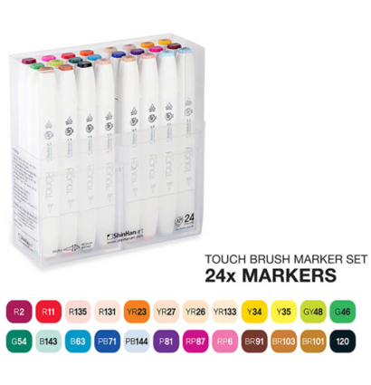 Купить большой набор маркеров для скетчинга Touch Twin Brush 24 штуки палитра базовые цвета в магазине товаров для скетчинга ArtCraft.Space с доставкой по РФ