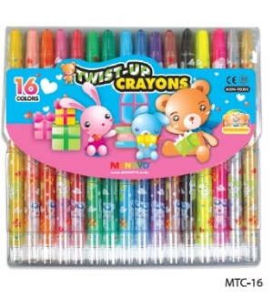 Восковой мелок с выдвижным стержнем. Диаметр стержня 5,8 мм 16 цветов в виниловой упаковке