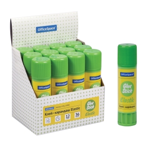 Клей-карандаш OfficeSpace "Elastic", 36г, улучшенный, дисплей, ПВП Клей-карандаш OfficeSpace "Elastic", 36г, улучшенный, дисплей, ПВП