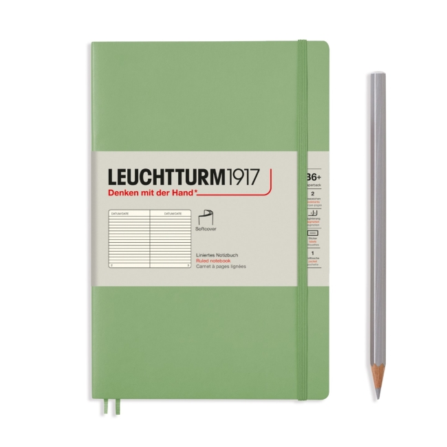 Блокнот Leuchtturm1917 Classic B6+ (12.5x19см.) 80г/м2 - 123 стр. в линейку, мягкая обложка, цвет: Шалфей