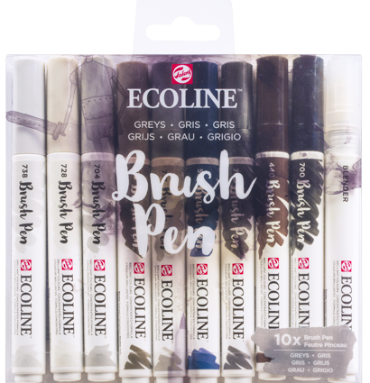 Акварельные маркеры Ecoline Brush Pen в наборе 10 цветов "Серые" купить в художественном магазине ArtCraft.Space