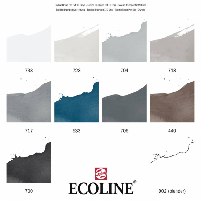 Акварельные маркеры Ecoline Brush Pen в наборе 10 цветов "Серые" купить в художественном магазине ArtCraft.Space