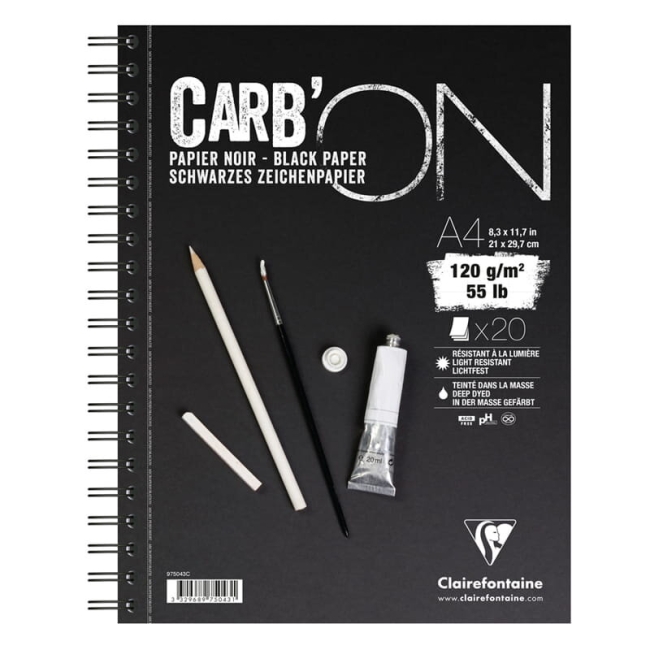 Скетчбук для графики Carb'On ClaireFontaine черная бумага А4 / 20 листов / 120 гм купить в художественном магазине ArtCraft.Space