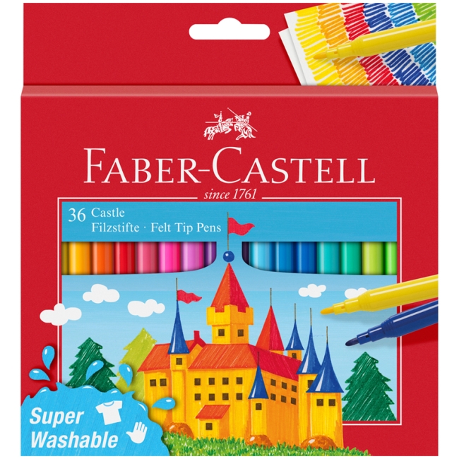 Фломастеры Faber-Castell "Замок", 36цв., смываемые, картон, европодвес Фломастеры Faber-Castell "Замок", 36цв., смываемые, картон, европодвес