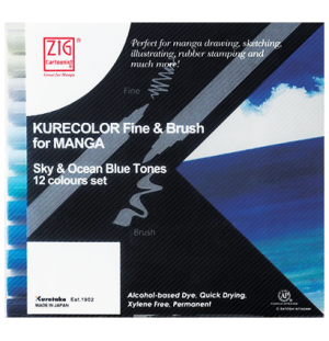 Набор маркеров ZIG Fine&Brush for Manga Sky&Ocean Blue Tones 12 шт (Синие тона) CNKC-2200/12VSO