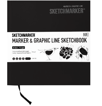 Скетчбук Sketchmarker Marker Line для маркеров черный с твёрдой обложкой 16x16 см / 48 листов / 160 гм купить в магазине ArtCraft.Space