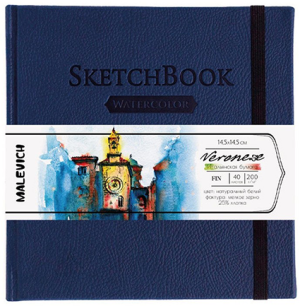 Скетчбук Малевичъ для акварели Veroneze, темно-синий, 200 г/м, 14,5х14,5 см, 40л