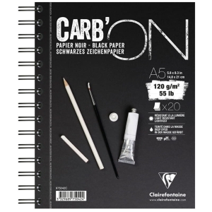 Скетчбук-тетрадь 20л. А5 на гребне Clairefontaine "Carb'ON", 120г/м2, мелкозерн., черный
