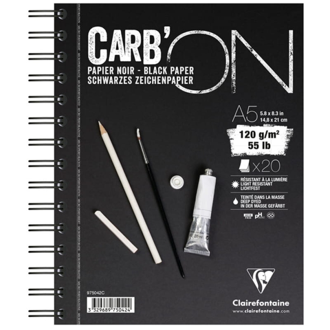 Скетчбук для графики Carb'On ClaireFontaine черная бумага А5 / 20 листов / 120 гм купить в художественном магазине ArtCraft.Space
