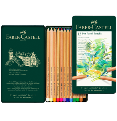 Пастельные карандаши Faber-Castell Pitt Pastel Pencils в наборе 12 цветов в пенале купить в магазине товаров для рисования ArtCraft.Space с доставкой по РФ и СНГ