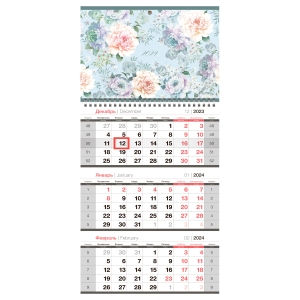 Календарь квартальный 1 бл. на 1 гр. OfficeSpace "Delicate flowers", с бегунком, 2024г.