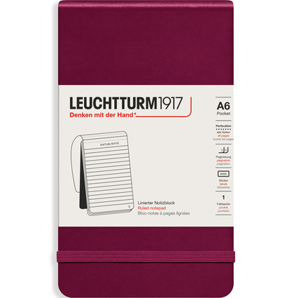 Блокнот Leuchtturm1917 Portrait Pocket A6 (9x15см.) 80г/м2 - 184 стр. в линейку, твердая обложка, цвет: Красный Портвейн
