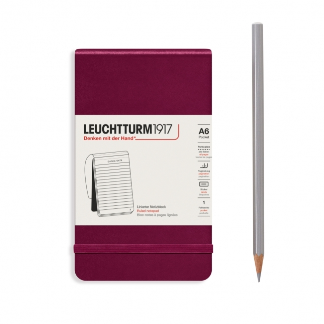 Блокнот Leuchtturm1917 Portrait Pocket A6 (9x15см.) 80г/м2 - 184 стр. в линейку, твердая обложка, цвет: Красный Портвейн