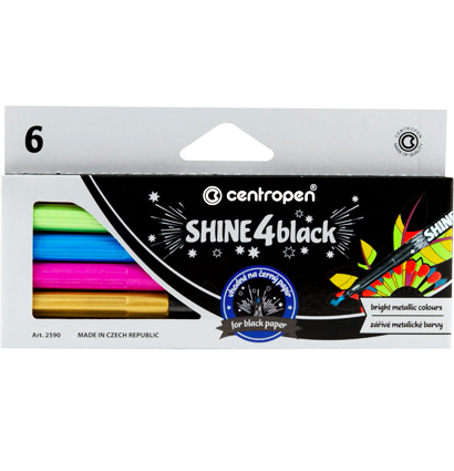 Набор маркеров для черной бумаги Centropen Shine4Black 6 цветов металлик купить в магазине маркеров ArtCraft.Space