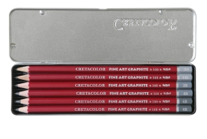 Набор профессиональных чернографитовых карандашей "CLEOS" 6 карандашей, 6 твердостей(2H,HB,2B,4B,6B,8B), металлическая коробка в картонной обложке