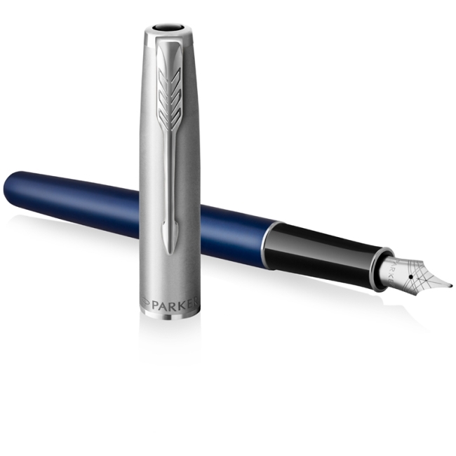 Ручка перьевая Parker "Sonnet Sand Blasted Metal&Blue Lacquer" черная, 0,8мм, подар. уп.