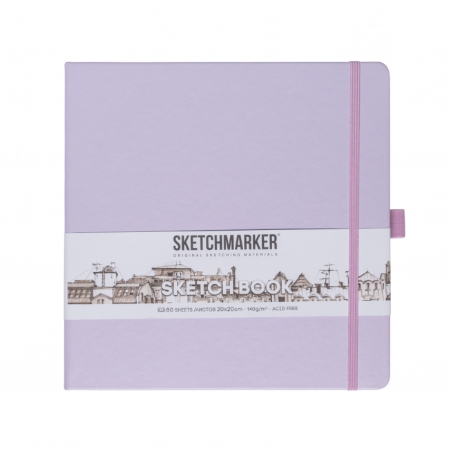 Блокнот для зарисовок Sketchmarker 140г/кв.м 20*20cм 80л твердая обложка Фиолетовый пастельный