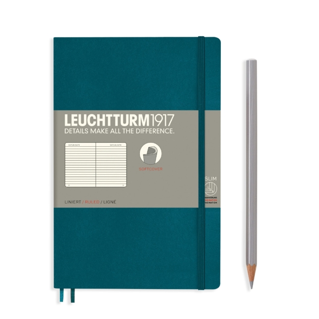 Блокнот Leuchtturm1917 Classic B6+ (12.5x19см.) 80г/м2 - 123 стр. в линейку, мягкая обложка, цвет: Тихоокеанский Зеленый