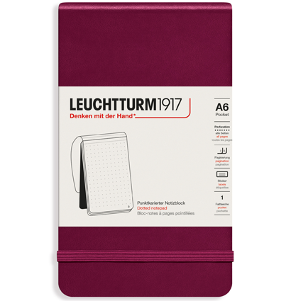 Блокнот Leuchtturm1917 Portrait Pocket A6 (9x15см.) 80г/м2 - 184 стр. в точку, твердая обложка, цвет: Красный Портвейн
