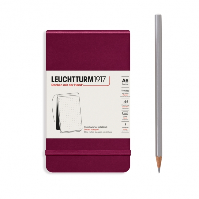 Блокнот Leuchtturm1917 Portrait Pocket A6 (9x15см.) 80г/м2 - 184 стр. в точку, твердая обложка, цвет: Красный Портвейн