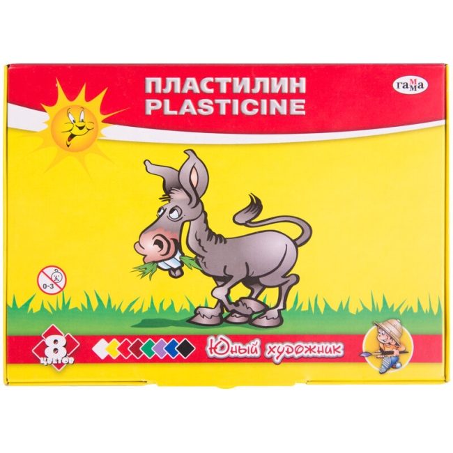 Пластилин Гамма "Юный художник" набор 8 цветов со стеком картонная упаковка купить в художественном магазине ArtCraft.Space с доставкой по всему миру