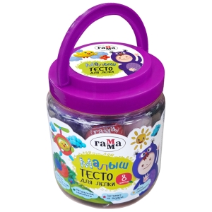 Тесто для лепки Гамма "Малыш", 08 цветов, 200г, формочка, пластиковая банка с ручкой