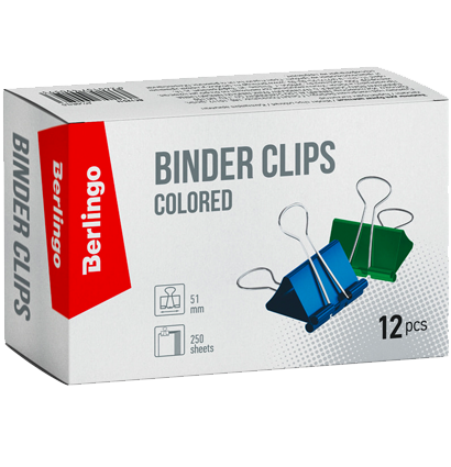 Зажимы для бумаги или скетчбука Berlingo 12 штук размер 51 мм (разноцветные) купить в магазине ArtCraft.Space с доставкой по всему миру