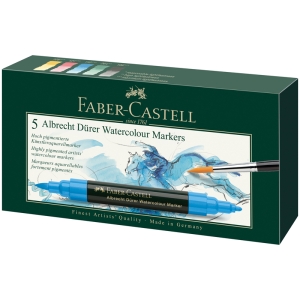 Набор акварельных пигм. маркеров Faber-Castell "Albrecht Durer" 05цв., двухстор., кистев./пулевид.
