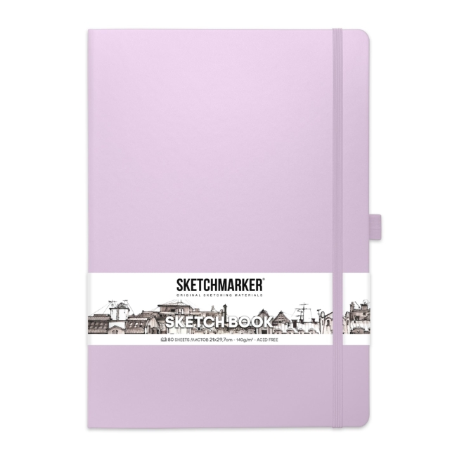 Блокнот для зарисовок Sketchmarker 140г/кв.м 21*30см 80л твердая обложка Фиолетовый пастельный