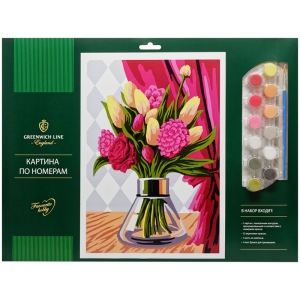 Картина по номерам Greenwich Line "Букет в вазе" A3, с акриловыми красками, картон, европодвес