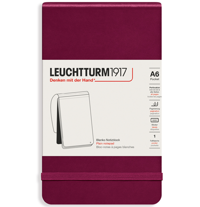 Блокнот Leuchtturm1917 Portrait Pocket A6 (9x15см.) 80г/м2 - 184 стр. нелинованный, твердая обложка, цвет: Красный Портвейн