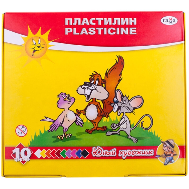 Пластилин Гамма "Юный художник" набор 10 цветов со стеком картонная упаковка купить в художественном магазине ArtCraft.Space с доставкой по всему миру