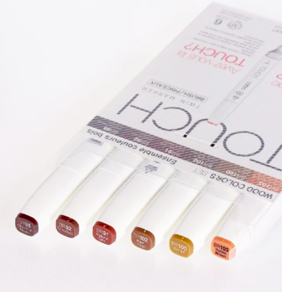 Купить набор маркеров для скетчинга Touch Brush 6 штук древесные цвета в магазине товаров для скетчинга ArtCraft.Space с доставкой по РФ