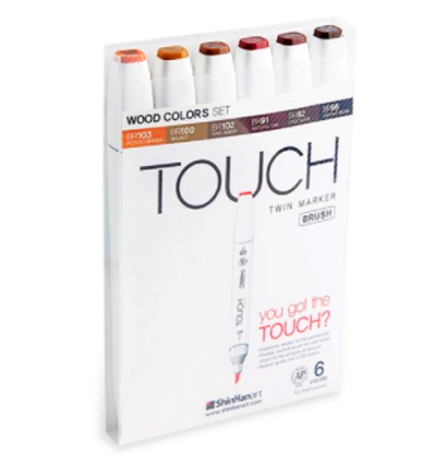 Купить набор маркеров для скетчинга Touch Brush 6 штук древесные цвета в магазине товаров для скетчинга ArtCraft.Space с доставкой по РФ