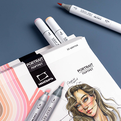 Набор спиртовых маркеров Малевичъ GrafArt Brush, Портрет 12 цветов,