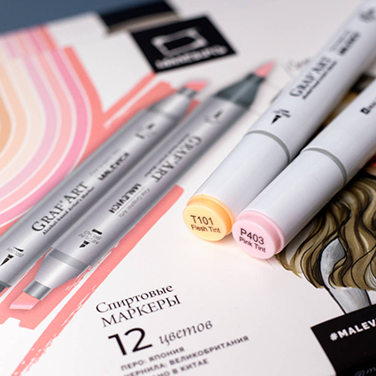 Набор спиртовых маркеров Малевичъ GrafArt Brush, Портрет 12 цветов,