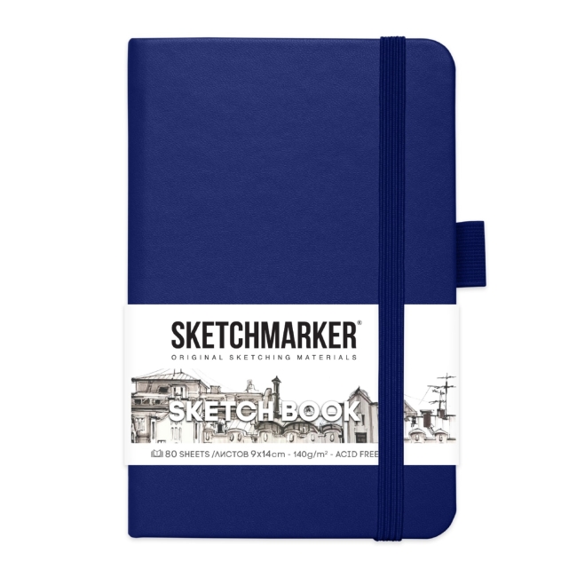 Блокнот для зарисовок Sketchmarker 140г/кв.м 9*14см 80л твердая обложка Королевский синий
