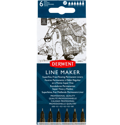 Набор черных линеров Derwent Line Maker 6 штук разной толщины купить в художественном магазине ArtCraft.Space с доставкой