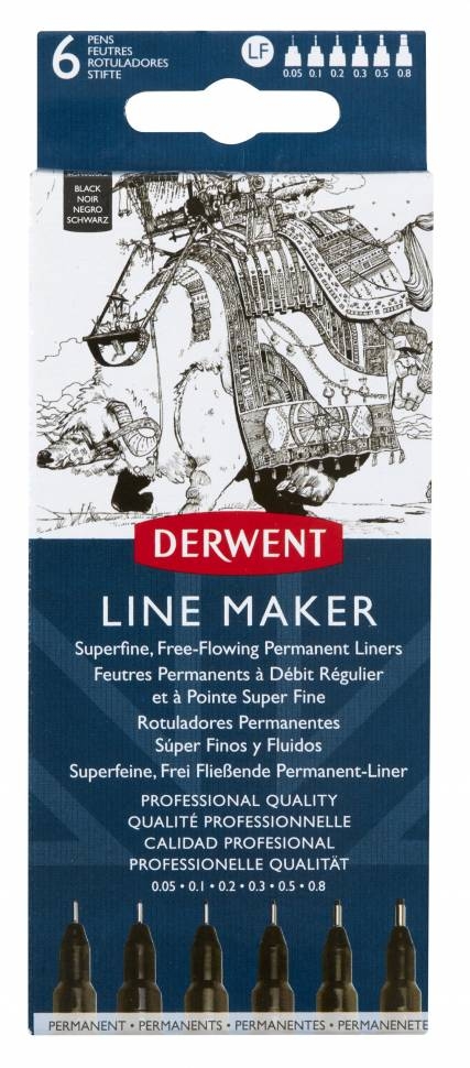 Набор черных линеров Derwent Line Maker 6 штук разной толщины купить в художественном магазине ArtCraft.Space с доставкой