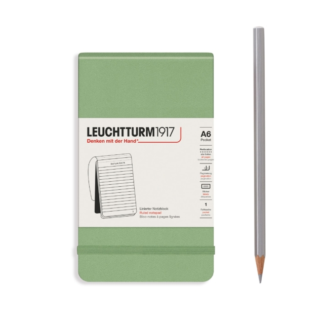 Блокнот Leuchtturm1917 Portrait Pocket A6 (9x15см.) 80г/м2 - 184 стр. в линейку, твердая обложка, цвет: Шалфей