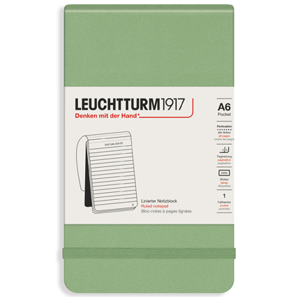 Блокнот Leuchtturm1917 Portrait Pocket A6 (9x15см.) 80г/м2 - 184 стр. в линейку, твердая обложка, цвет: Шалфей