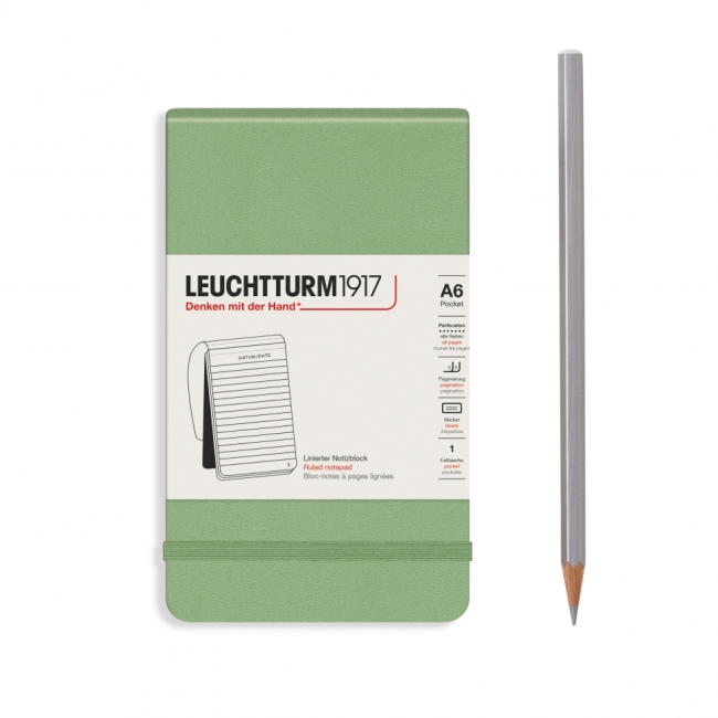 Блокнот Leuchtturm1917 Portrait Pocket A6 (9x15см.) 80г/м2 - 184 стр. в линейку, твердая обложка, цвет: Шалфей