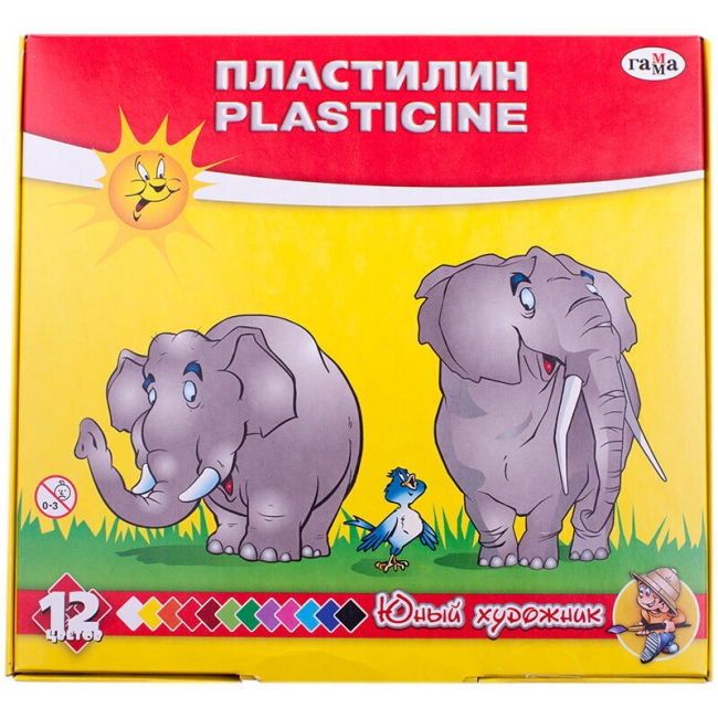 Пластилин Гамма "Юный художник" набор 12 цветов со стеком картонная упаковка купить в художественном магазине ArtCraft.Space с доставкой по всему миру