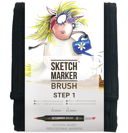 Набор маркеров Sketchmarker Brush / Скетчмаркер Браш "Для начинающих - Step 1" 12 цветов в сумке купить в магазине маркеров для рисования ArtCraft.Space с доставкой по РФ и СНГ