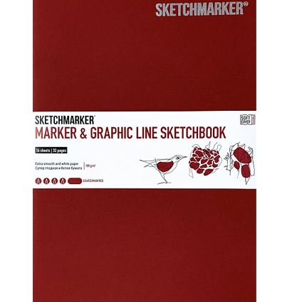 Скетчбук Sketchmarker Marker & Graphic Line универсальный красный с мягкой обложкой 17х25 см / 16 листов / 180 гм купить в магазине ArtCraft.Space с доставкой