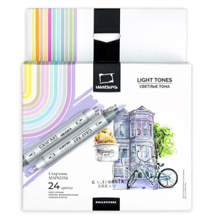 Набор спиртовых маркеров Малевичъ GrafArt Brush, Светлые тона 24 цвета,