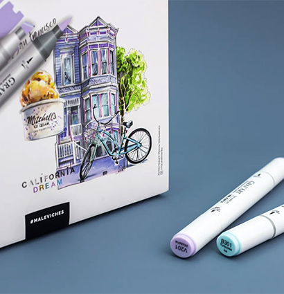 Набор спиртовых маркеров Малевичъ GrafArt Brush, Светлые тона 24 цвета,