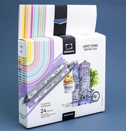 Набор спиртовых маркеров Малевичъ GrafArt Brush, Светлые тона 24 цвета,